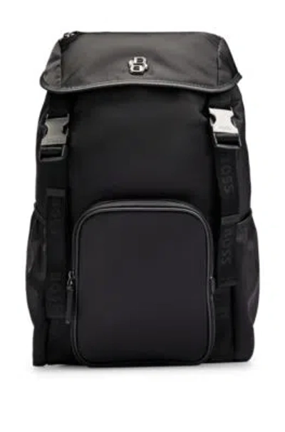 Hugo Boss Matte-twill Backpack With Double Monogram And Full Lining In Brown