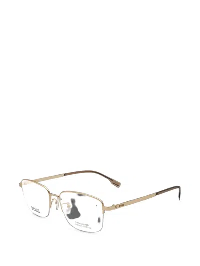 Hugo Boss Matte-finish Rectangle-frame Glasses In Brown