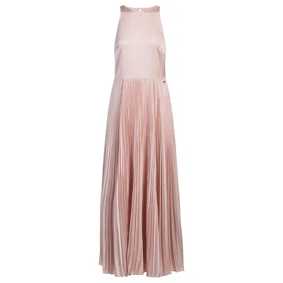 Hugo Boss Maxi Dress In Hammered Satin With Plissé Skirt In Pink