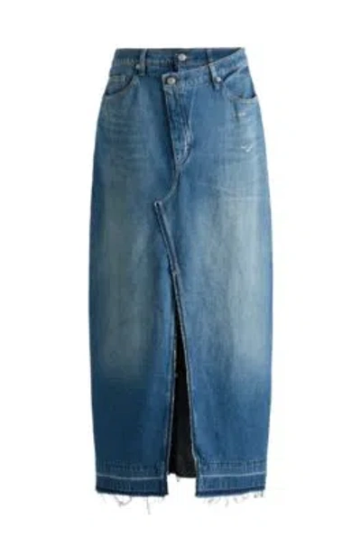 Hugo Boss Maxi-length Denim Skirt With Front Slit In Blue