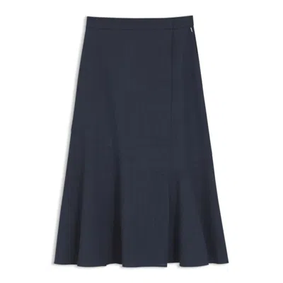 Hugo Boss Melange A-line Skirt In Virgin Wool In Blue