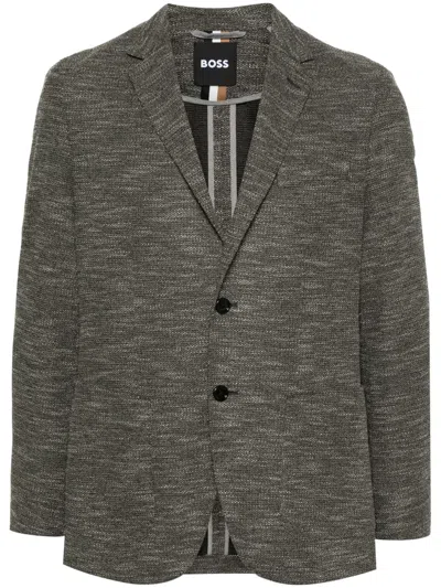 Hugo Boss Mélange-effect Blazer In 306 Dark Green
