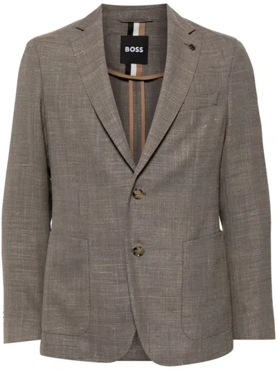 Hugo Boss Mélange-effect Blazer In Brown