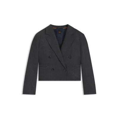 Hugo Boss Melange-flannel Blazer With Cropped Length In Black