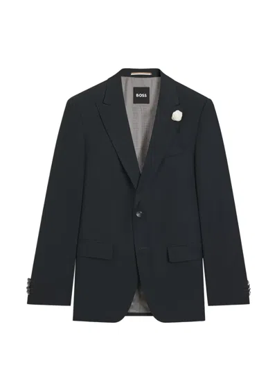 Hugo Boss Melange Slim-fit Jacket In A Wool Blend In Black