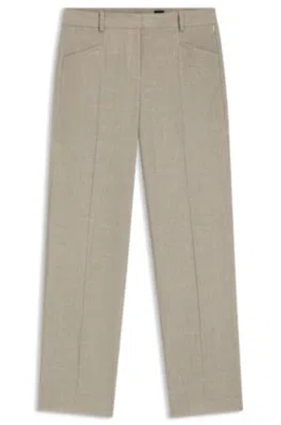 Hugo Boss Melange Relaxed-fit Trousers In Virgin Wool In Green