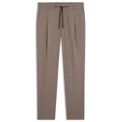 Hugo Boss Melange Slim-fit Trousers In Stretch Flannel In Brown