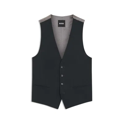 Hugo Boss Melange Slim-fit Waistcoat In A Wool Blend In Black