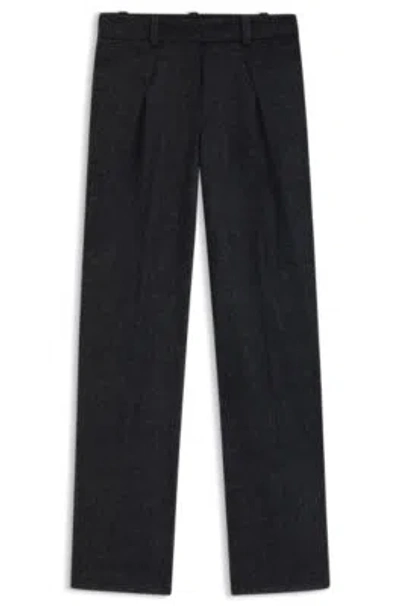 Hugo Boss Melange Straight-leg Trousers In Stretch Flannel In Blue