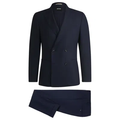 Hugo Boss Melange Suit In Wool With Natural Stretch In Blue