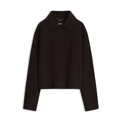 Hugo Boss Melange Wool-blend Coat With A Point Collar In Brown