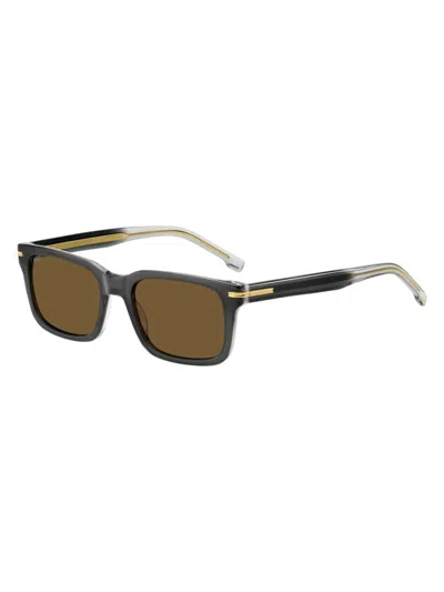Hugo Boss Men's 1628s 54mm Rectangular Sunglasses In Grey Ombre Brown