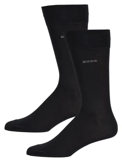 Hugo Boss Men's 2-pack Logo Crew Socks In Black