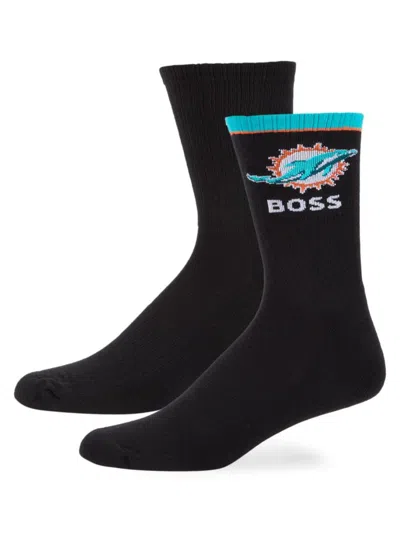 Hugo Boss Men's 2-pack Ribbed Crew Socks In Black