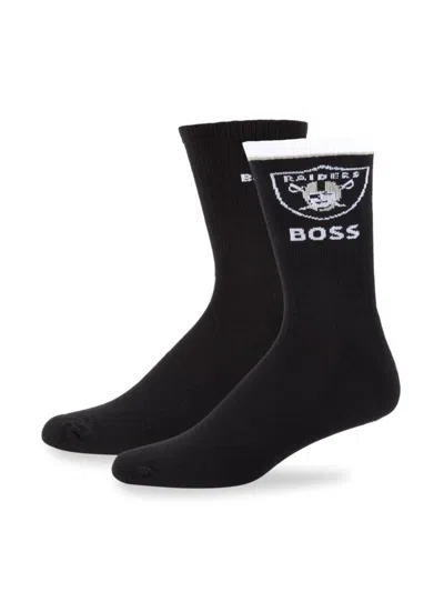 Hugo Boss Men's 2-pack Ribbed Logo Socks In Black