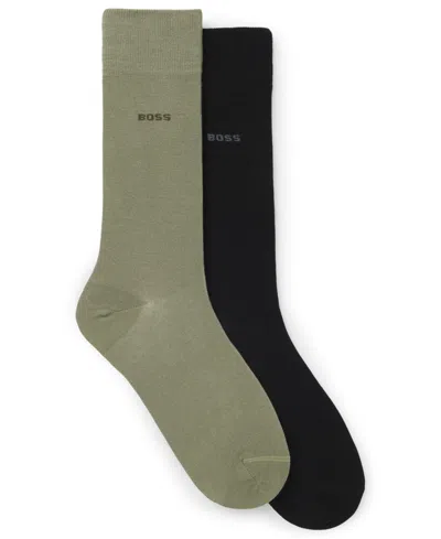 Hugo Boss Men's 2-pack Uniform Color Solid Socks In Green