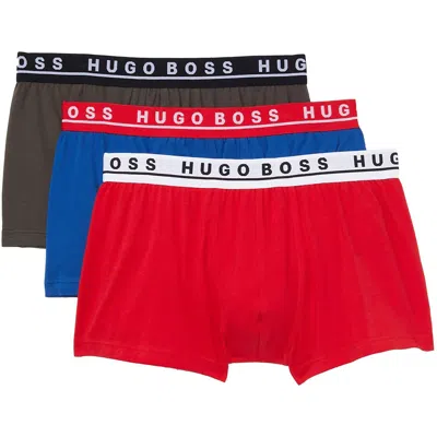 Hugo Boss Men's 3-pack Cotton Knit Trunks In Red Apple/egyptian Blue/olive In Multi