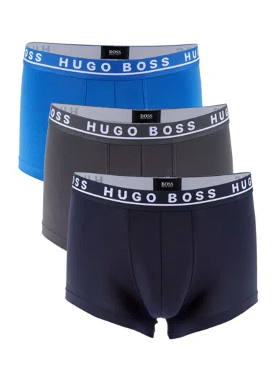 Hugo Boss Men's 3-pack Logo Trunks In Assorted Blue