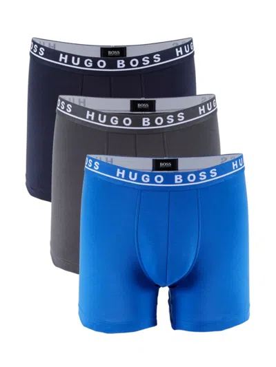 Hugo Boss Men's 3-pack Logo Boxer Briefs In Blue