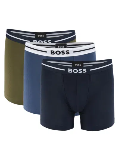 Hugo Boss Men's 3-pack Logo Boxer Briefs In Blue