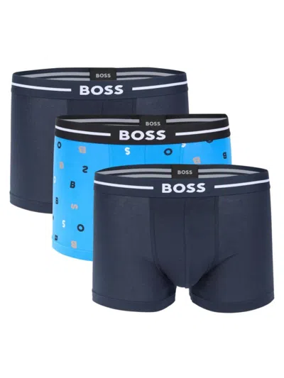 Hugo Boss Men's 3-pack Logo Trunks In Blue
