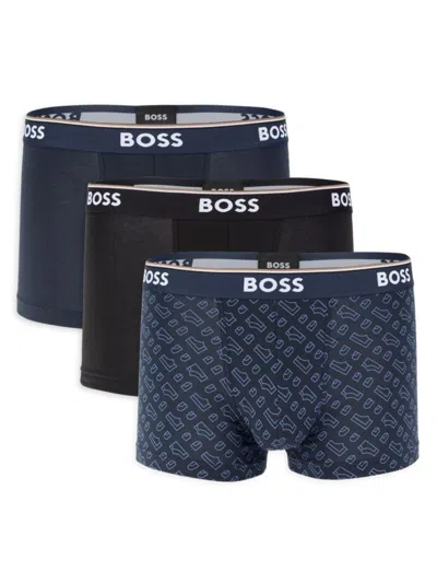 Hugo Boss Men's 3-pack Logo Boxer Briefs In Blue Black