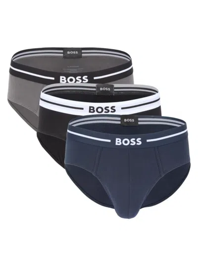 Hugo Boss Men's 3 Pack Logo Briefs In Grey Black Blue
