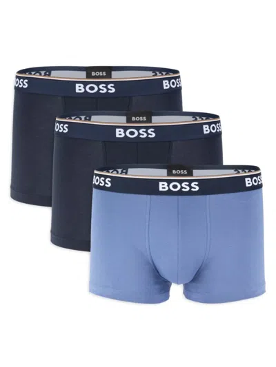 Hugo Boss Men's 3-pack Logo Waist Boxer Briefs In Blue Multicolor