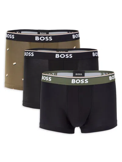 Hugo Boss Men's 3-pack Logo Waist Boxer Briefs In Olive Navy