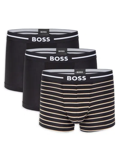 Hugo Boss Men's 3-pack Striped Boxer Briefs In Black