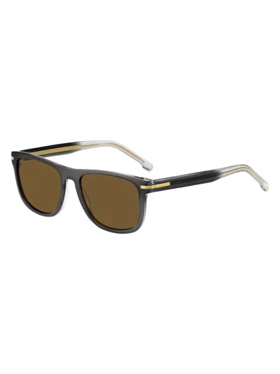 Hugo Boss Men's 55mm Acetate Rectangular Sunglasses In Grey Ombre Brown