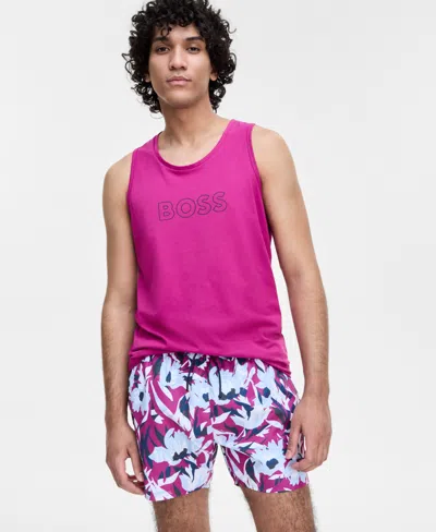 Hugo Boss Men's Abstract Floral 5" Swim Shorts In Pink