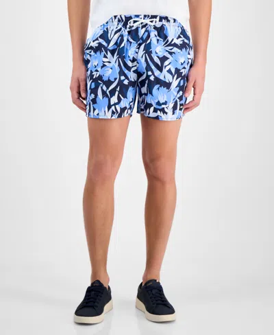 Hugo Boss Men's Abstract Floral 5" Swim Shorts In Blue