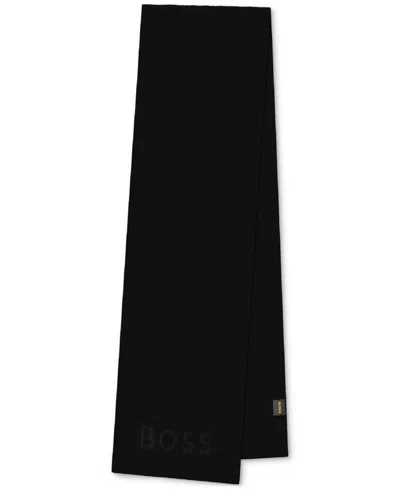 Hugo Boss Men's Afox Ribbed Tonal Logo 70" Scarf In Blk