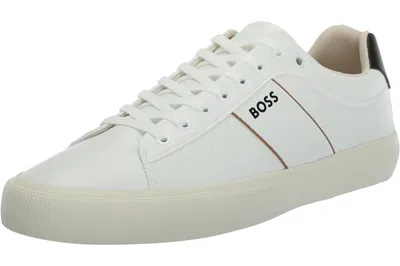 Hugo Boss Men's Aiden Logo Block Leather Low Top Sneaker, Black Pepper/white Salt