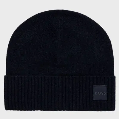 Hugo Boss Men's Akaio Ribbed Wool Blend Beanie, Black