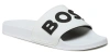 HUGO BOSS MEN ALABASTER BIG LOGO SLIDE KIRK FLAT SANDALS BRIGHT WHITE