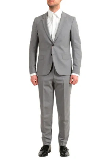 Pre-owned Hugo Boss Men's "anfred/frido184f1" Extra Slim Fit 100% Wool Two Button Suit In Gray