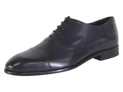 Pre-owned Hugo Boss Men's Appeal Dark Blue Leather Cap Toe Oxfords Shoes