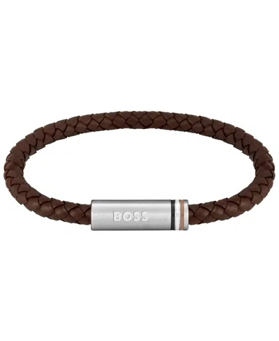 Hugo Boss Men's Ares Single Stainless Steel Brown Leather Bracelet