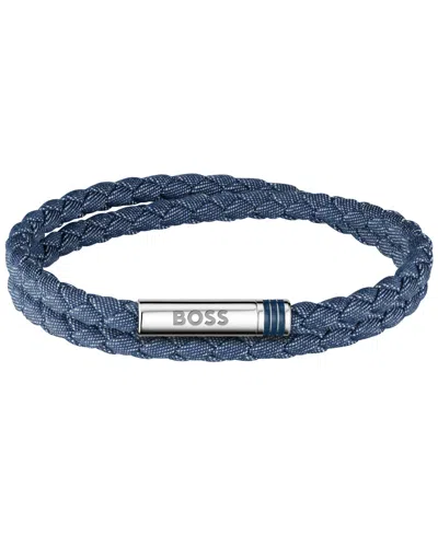 Hugo Boss Men Ares Summer Stainless Steel Blue Denim Nylon Bracelet