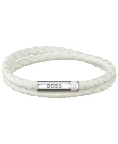 Hugo Boss Men Ares Summer Stainless Steel White Nylon Cord Bracelet In Pattern