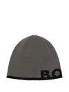 Hugo Boss Elegant Dark Gray Wool And Acrylic Beanie With Contrasting Logo In Black