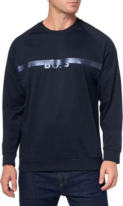 Hugo Boss Men's Authentic Crewneck Sweatshirt, Space Cadet Blue In Black