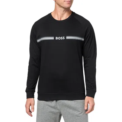 HUGO BOSS MEN'S AUTHENTIC TONAL LOGO CREWNECK SWEATSHIRT, OUTER SPACE BLACK