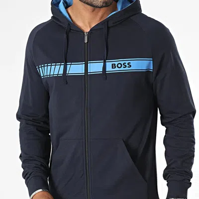 Hugo Boss Men's Authentic Zip Up Hooded Sweatshirt, Dark Navy Blue In Black