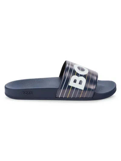 Hugo Boss Men's Bay It Logo Slides In Blue