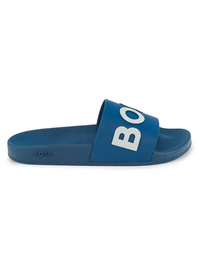 Hugo Boss Men's Bay It Slid Logo Slides In Blue