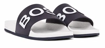 Hugo Boss Men's Bay Slides In Open Blue