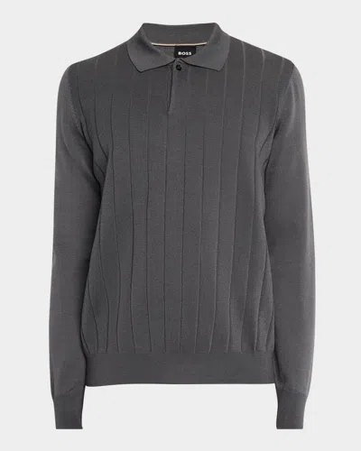 Hugo Boss Men's Beduardo Wide Rib Polo Sweater In Dark Grey